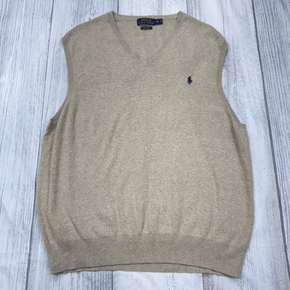 POLO Ralph Lauren VNeck Sweater Vest XL Pima Cotton Beige Pony Golf Mens